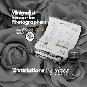 Minimalist invoice for photographers, Photography Invoice Template, Invoice Editable Template, Photography Business Forms, for Canva