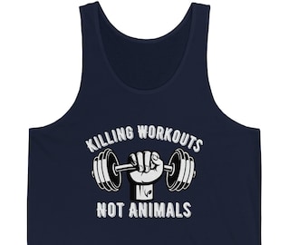 Vegan Vest top, killing workouts not animals, Vegan workout clothes, vegetarian, vegan gifts, fitness shirt, weightlifting, Unisex Tank