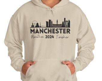 Manchester marathoner hooded sweatshirt, Marathon Gift, Marathon runner finisher sweater, Running gifts, run shirt, back printing, Unisex