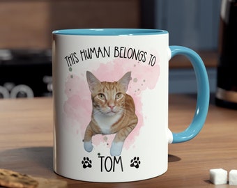 Personalised cat mug, pet cat mug, custom photo mug, cat lover gift, cat mum, mothers day, pussycat owner gift, Accent Coffee Mug, 11oz