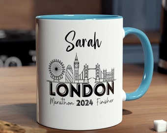 Custom London marathon finisher gift, personalised runner gift, finish time, marathoner run mug, customised name, Accent Coffee Mug, 11oz