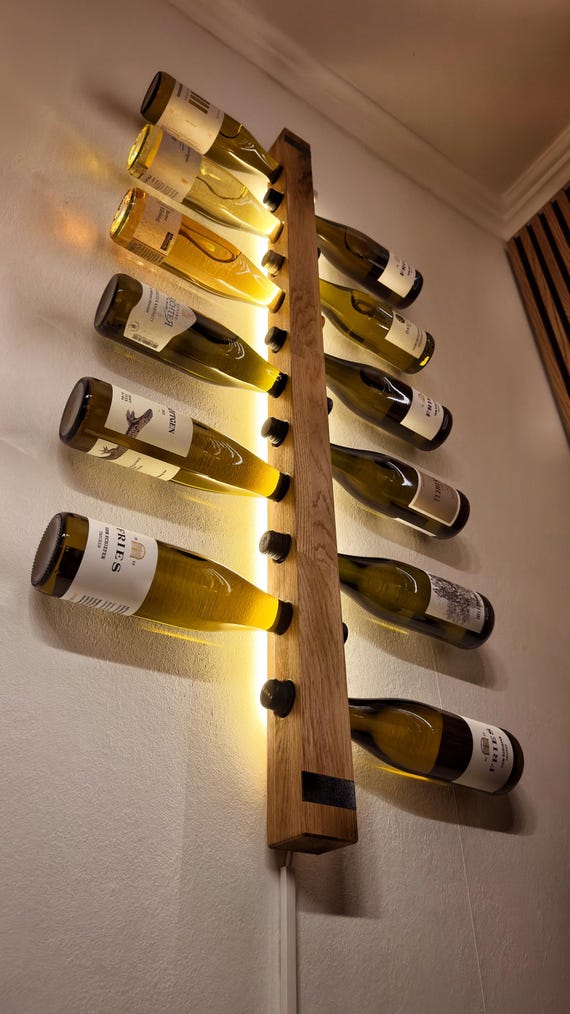 Handmade wall wine rack with LED lighting *Luminous Wine* more than 10%  discount in the online shop Primary color: Bangkirai