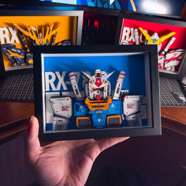 Œuvre d'art sur papier Gundam RX-78-2 RX-0 UC Mech Warrior peinte à la main - Décoration de bureau unique, cadeau pour fan de Gundam