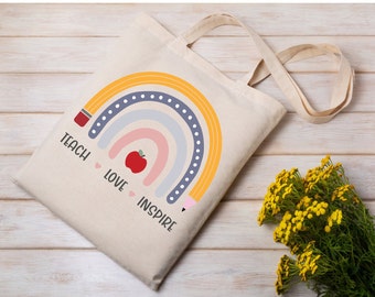 Teacher tote bag, teacher appreciation, boho rainbow design, teachers gift, tote bag, teacher appreciation gift, gift for teacher