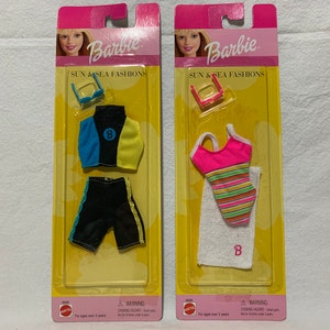Vintage Barbie Clothes Sun & Sea Fashions 1999 Lot of 2 Mattel 68085, Doll Bathing Suits Swimwear with Sunglasses, New in Sealed Blister Box
