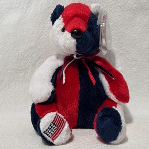TY Beanie Baby Patriot Bear PE Pellets Beanbag Plush Stuffed Animal, Mint Condition MWMT, Tag Protector, Vintage 2000 Retired, Fast Shipping