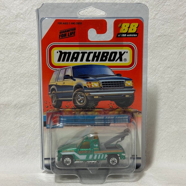 Vintage 1999 Matchbox Police Patrol Series #88 GMC Tow Truck, Protective Cover, 2000 Logo, 1:64 Die-Cast, New in Box, Factory Sealed