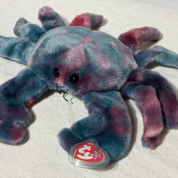 Vintage TY Beanie Buddies Digger the Crab Multicolor Tie Dye Beanbag Plush Stuffed Animal 14 Inch, Retired 1999 New Mint Condition With Tags