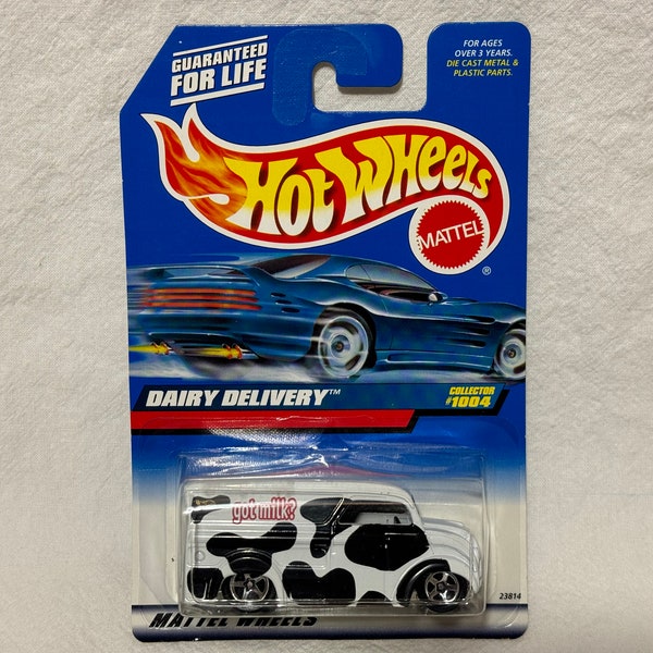 Vintage 1998 Hot Wheels Dairy Delivery 1004 Got Milk? White / Black Cow Paint, 1:64 Scale Die-Cast, 23814, New in Box, Factory Sealed