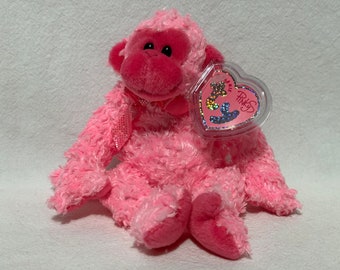 TY Beanie Baby Julep the Monkey 8" Beanbag Plush Stuffed Animal, Pinkys, Retired Vintage 2004, New Mint Condition With Tags, Heart Tag