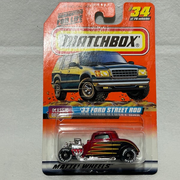 Vintage 1997 Matchbox 1933 Ford Street Rod 34 Series 5 Classic Decades 1:64 Scale Die-Cast, New in Box, Factory sealed, Excellent Condition