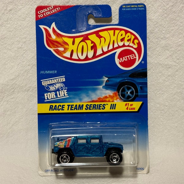 Vintage 1996 Hot Wheels Blue Hummer #533, Race Team Series III Off-Road Attitude!, 1:64 Die-Cast, New in Box, Factory Sealed, Fast Shipping