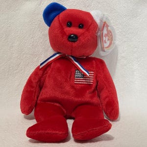 TY Beanie Baby America 9/11 Memorial Red Cross Red Bear PE Pellets Beanbag Plush Stuffed Animal, Retired Vintage 2002, New Mint With Tags