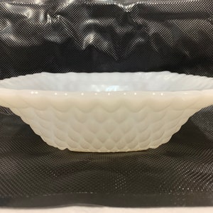 Anchor Hocking Milk White Glass Square Candy Dish Bowl, English Hobnail Texture Scalloped Edge, No Chips or Cracks Excellent Condition