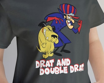 Dastardly and Muttley T-Shirt | Dick Dastardly and Muttley Drat Double Drat T-Shirt | Cartoon Graphic Tee | Ideal Gift for 70s or 80s Kids