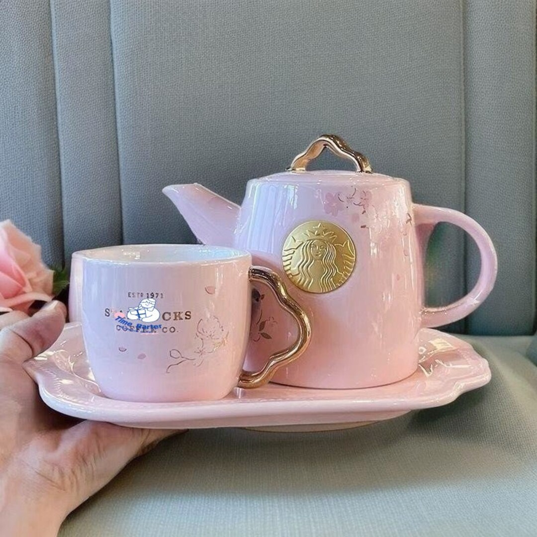 Starbucks Pink Ceramic Teapot Set Office Kettle for Tea Etsy