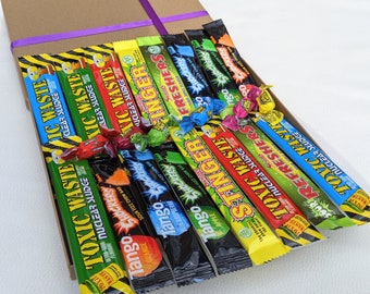 Sour Sweets Gift Box - Vegan Candy Chew Bars Hamper - Rare Sweets Treat Box - Happy Birthday Gift - Thank You Gift - Gift For Him And Her