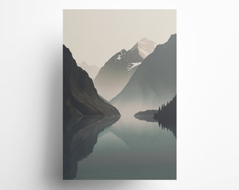 Norway Wall Art Print, Modern Minimalist, Scandinavia, Fjords Wall Art, Instant Digital Download, 25+ sizes available