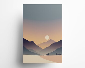 Desert Sunset Art Print, Modern Minimalistisch, Desert Sunset, Desert Wall Art, Instant Digital Download, 25+ maten beschikbaar
