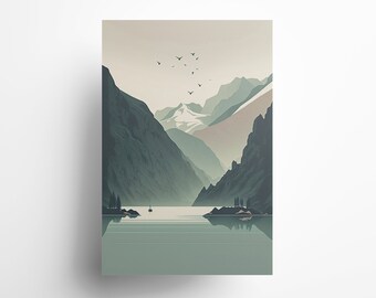 Norway Wall Art Print, Modern Minimalist, Scandinavia, Fjords, Wall Art, Instant Digital Download, 25+ sizes available