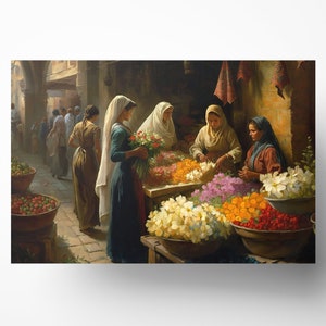 Flower Market Oil Painting Vintage Print, Vintage Floral Print, Antique French Art, Printable, Digital Download