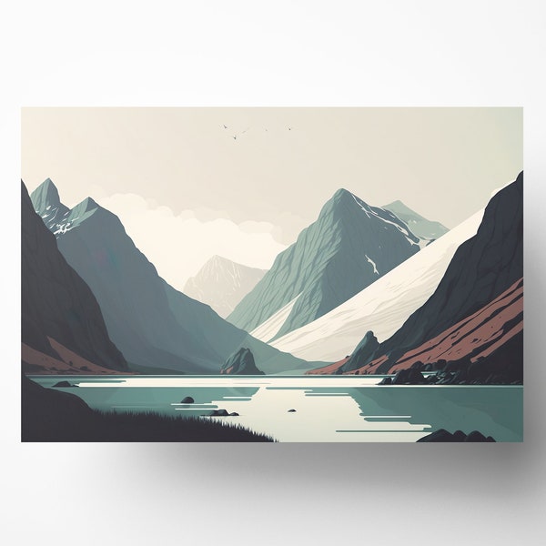 Norway Fjord Wall Art Print, Modern Minimalist, Scandinavia, Fjord Poster, Instant Digital Download, 25+ sizes available