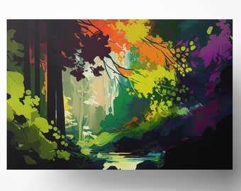 Forest Abstract Acrylic Print, Vibrant Nature Wall Art, Digital Download, Modern Home Decor, Colorful Landscape Art, Printable Gift