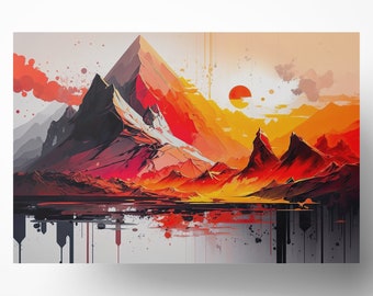 Abstract Acrylic Volcano Sunset Print, Over Bed Wall Decor, Digital Download, Nature Inspired Art, Room Decor for Teens, Printable Gift