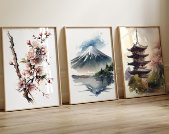 Japanese Wall Art Prints, 3 Piece Wall Art, Japanese Art, Japandi Wall Art, Over Bed Wall Decor, Triptych Wall Art, Instant Digital Download