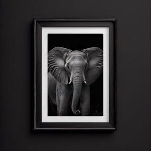 Elephant Wall Art Print, Black and White Animal Portrait, Modern Wall Art, 25+ Sizes Available, Instant Digital Download