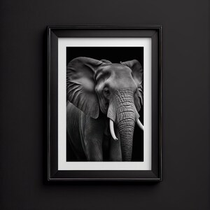 Elephant Wall Art Print, Black and White Animal Portrait, Modern Wall Art, 25+ Sizes Available, Instant Digital Download