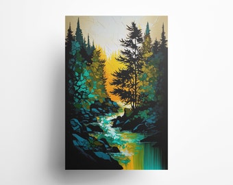 Forest River Acrylic Print, Vibrant Nature Wall Art, Digital Download, Modern Home Decor, Colorful Landscape Art, Printable Gift