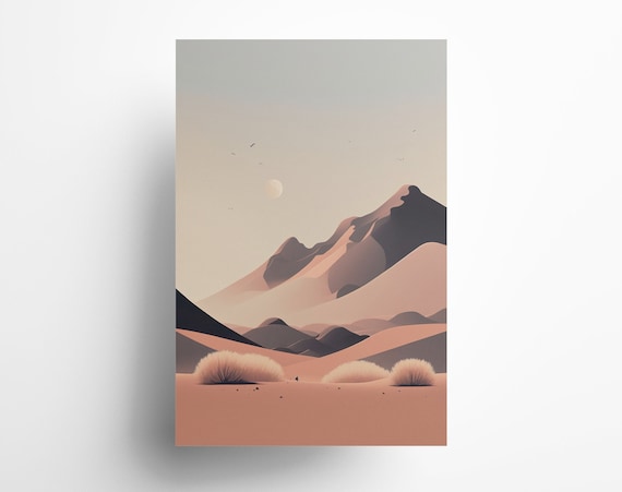 Desert Sunset Art Print, Modern Minimalist, Desert Scene, Desert Wall Art, Instant Digital Download,25+ sizes available