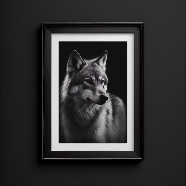 Wolf Wall Art Print, Black and White, Wolf Poster, Modern Wall Art, 25+ Sizes Available, Instant Digital Download