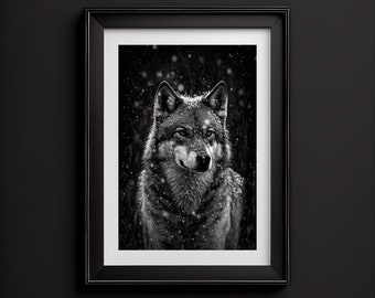 Wolf Wall Art, Black and White Wolf Print, Wolf In Snow, Modern Wall Art, Rustic Wall Art, Instant Digital Download, Wolf Printable