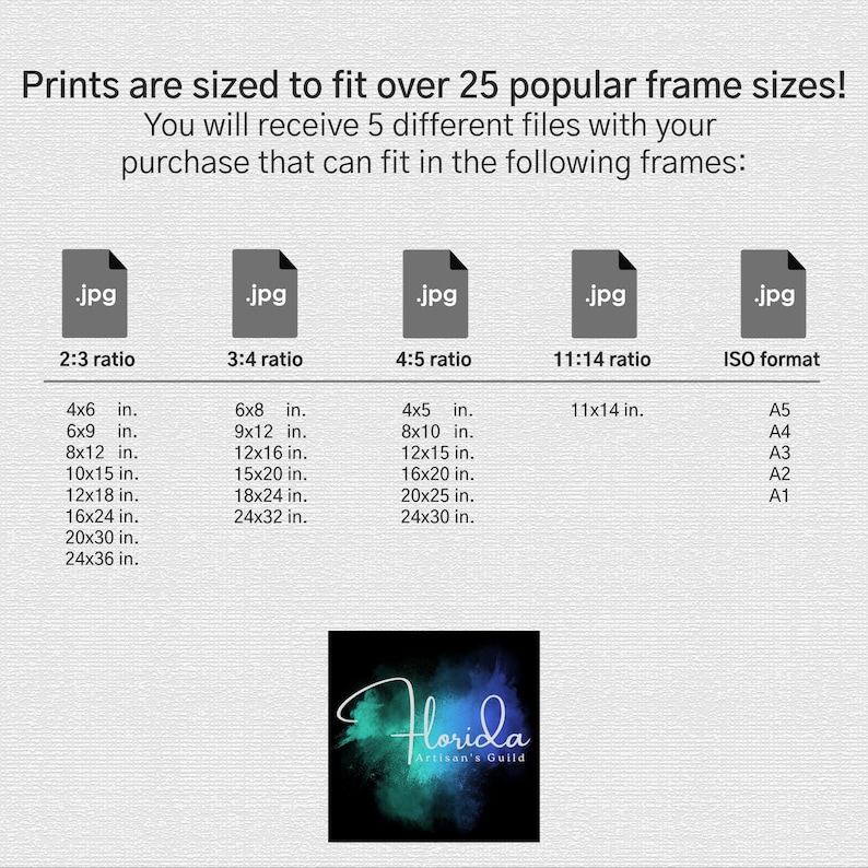 Details of the available print sizes.