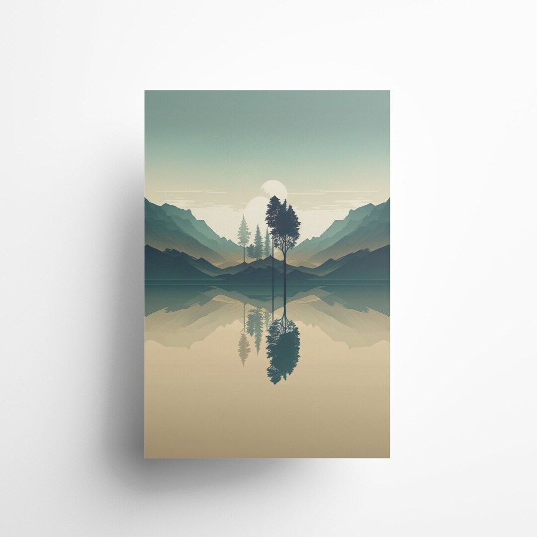 Lake Wall Art Print, Modern Minimalist, Mountain Scene, Landscape ...