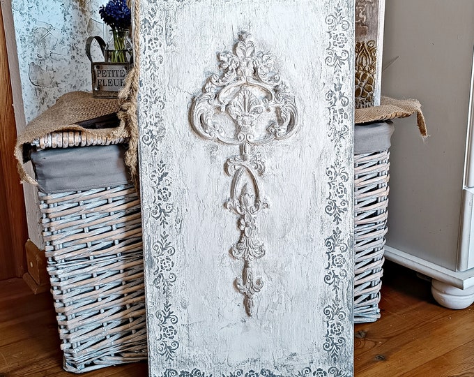 Cadre Photo Blanc Style Shabby Chic - 61x50 Cm - Avec Ornements Floraux - Occasion