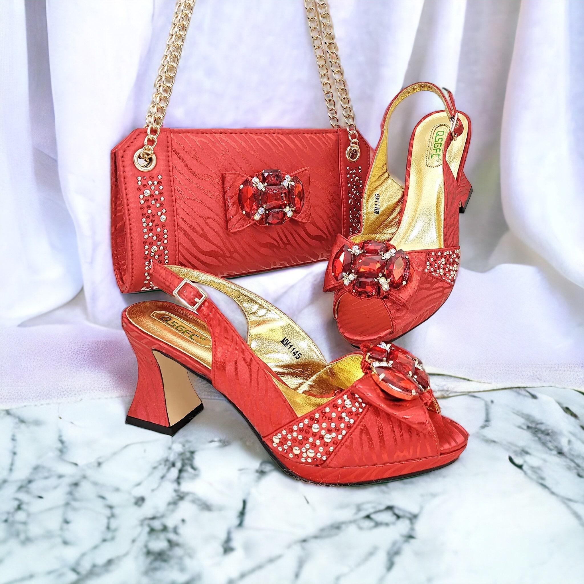 Coral handbag cheap and shoes