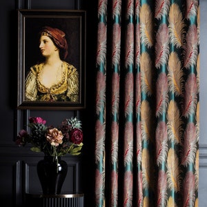 Groene bladgordijnen luxe tropische moderne gordijnen voor slaapkamer woonkamer eetkamer, aangepast formaat draperie, oranjerood gestreept gordijn met patroon