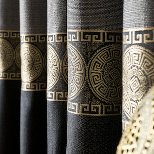Luxury Curtains Panel Gray Gold Patterned Damask Striped Fabric for Livingroom Bedroom Custom Size Drape Rod Curtains Color Block Curtains