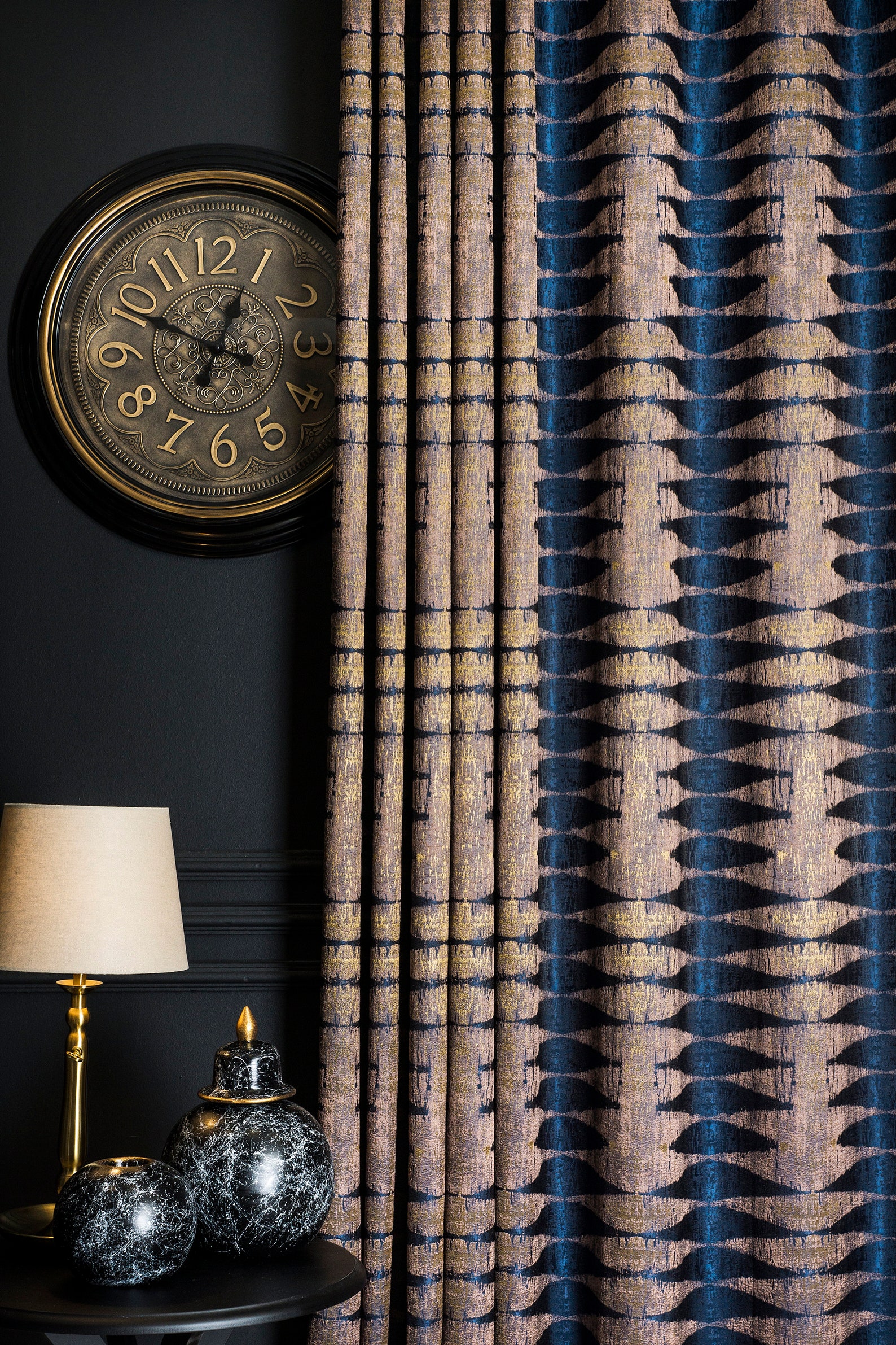 Navy Blue Brown Curtains Panel,luxury Curtains Bedroom Livingroom ...
