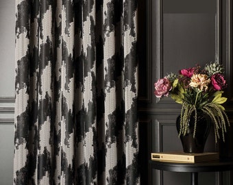 Geometric Pattern Curtain Panel - Black, Gray, Blue, Yellow