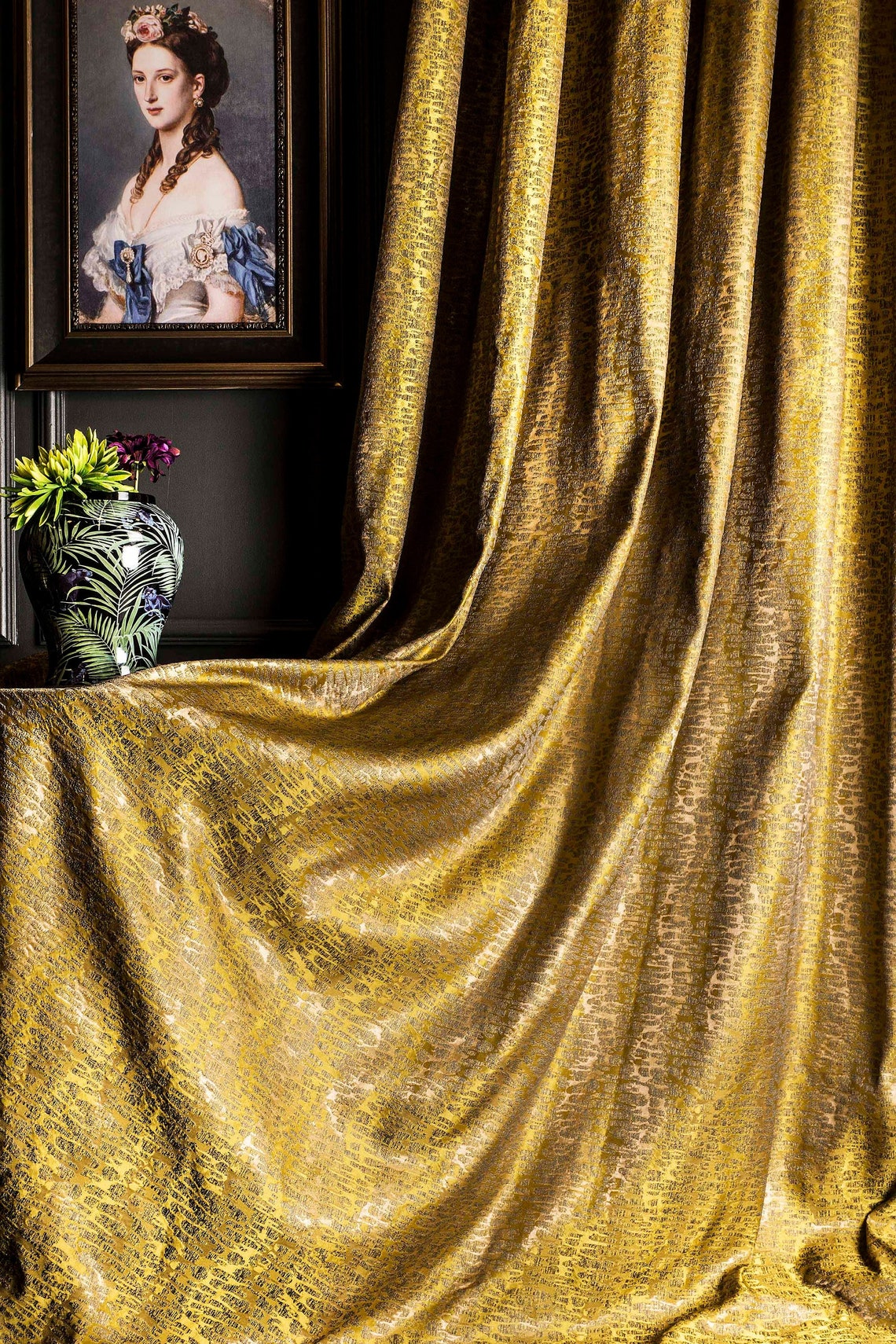 Luxury Gold Curtain Panel Striped Patterned Drapeb for Bedroom ...