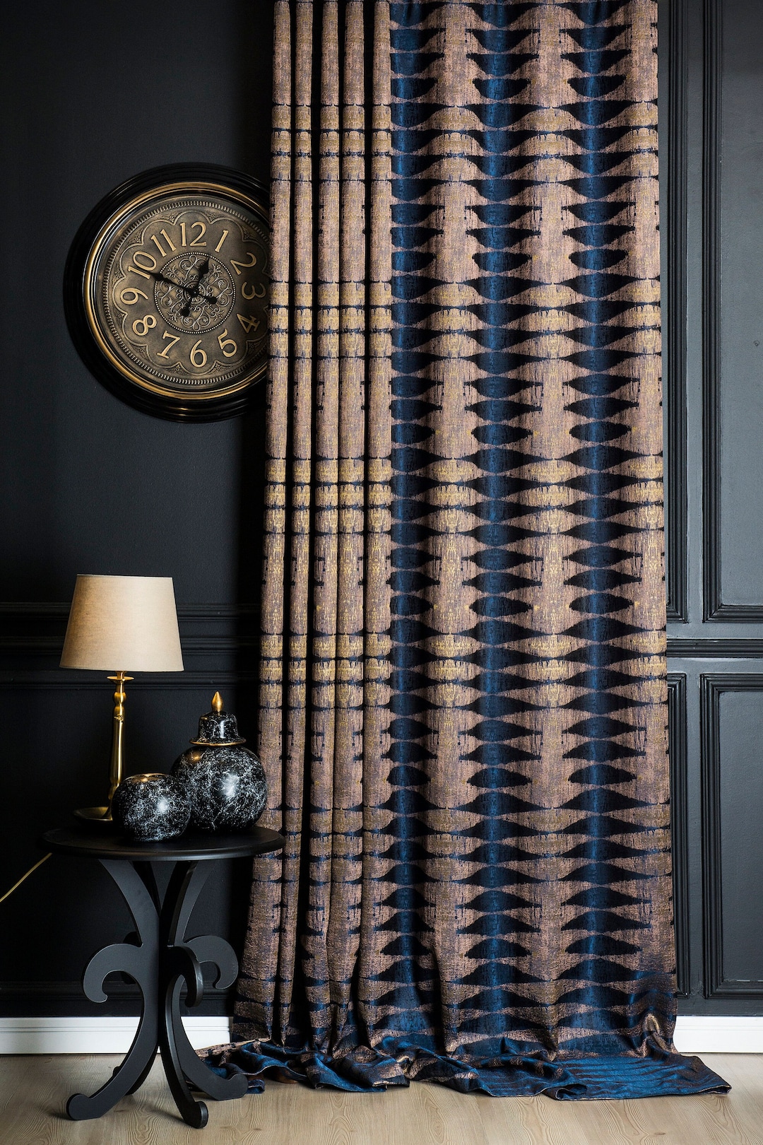 Navy Blue Brown Curtains Panel,luxury Curtains Bedroom Livingroom