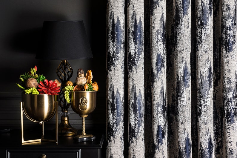 Navy Blue Gray Curtains Panel,luxury Curtains Bedroom Livingroom ...