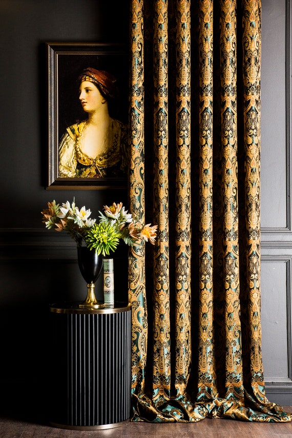 Curtains Panel Striped Damask Patterned Luxury Green Custom Size Drape Bedroom Livingroom Fabric Gold Black Navy Gray Colours Modern Curtain