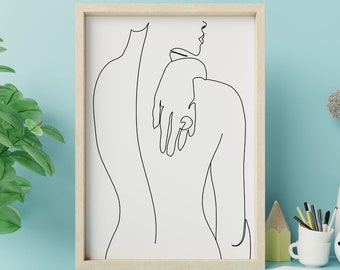 line woman print, Body positive art, Woman one line drawing, Big girl line art, Female silhouette print, Naked body abstract poster,