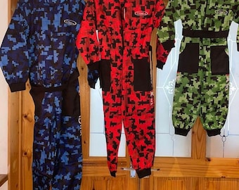 Custom Kids Go Kart Racing Suit: Digital Camo, Name & Flag