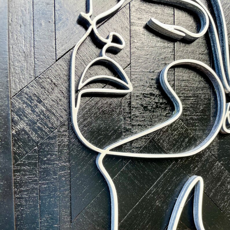 Line Art Wall Piece Wooden Mosaic Black and White Art Minimalist Art